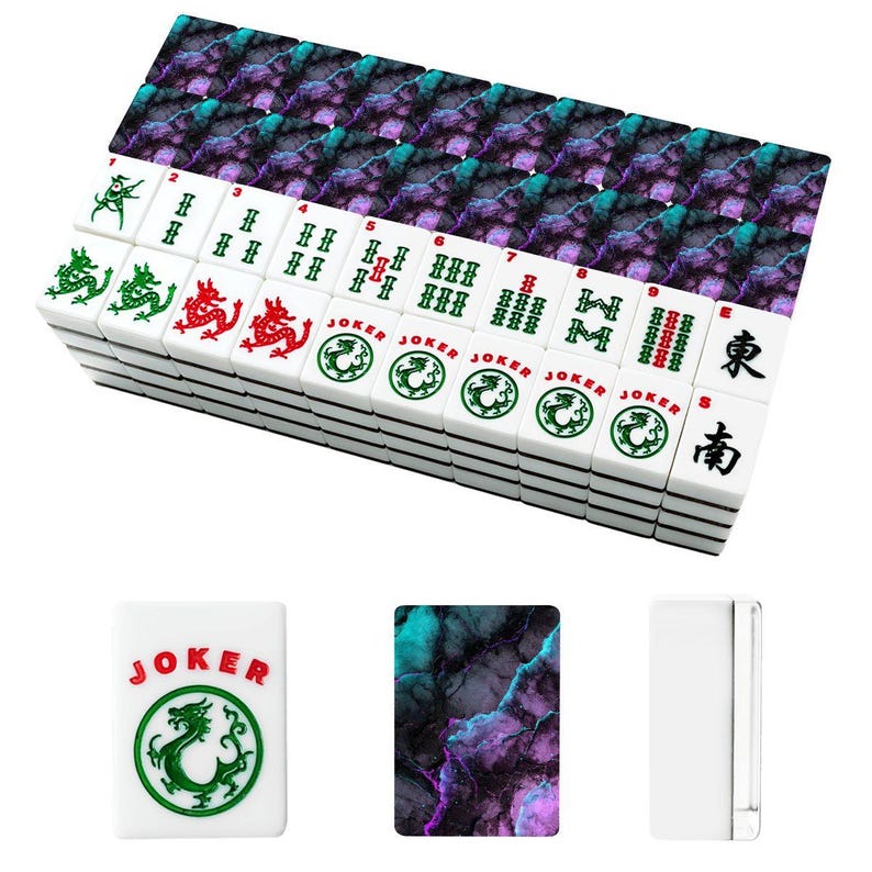 Juego de fichas de mahjong americano de mármol neón / Colección de juego de acrílico brillante de 166 piezas imagen 4