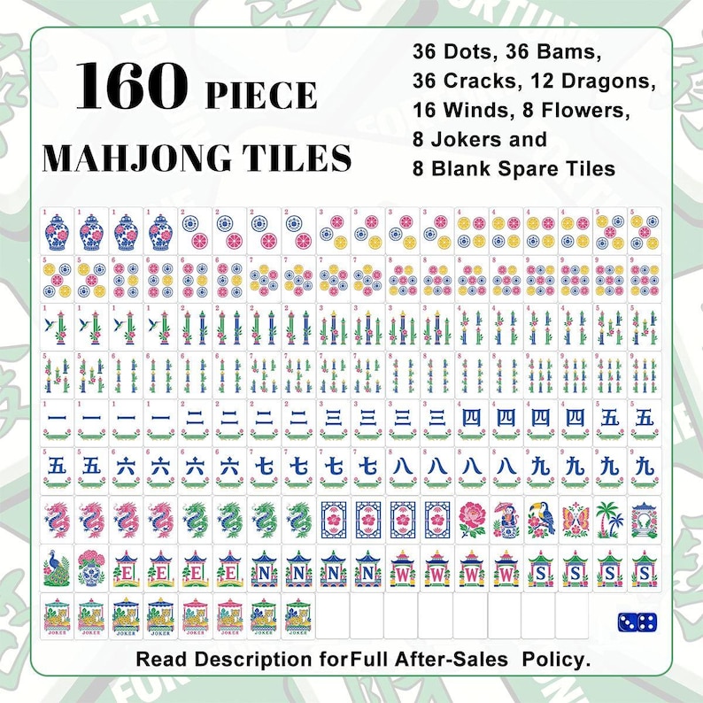 Turquoise Tide American Mahjong Tiles (Traditional Porcelain Style) image 7