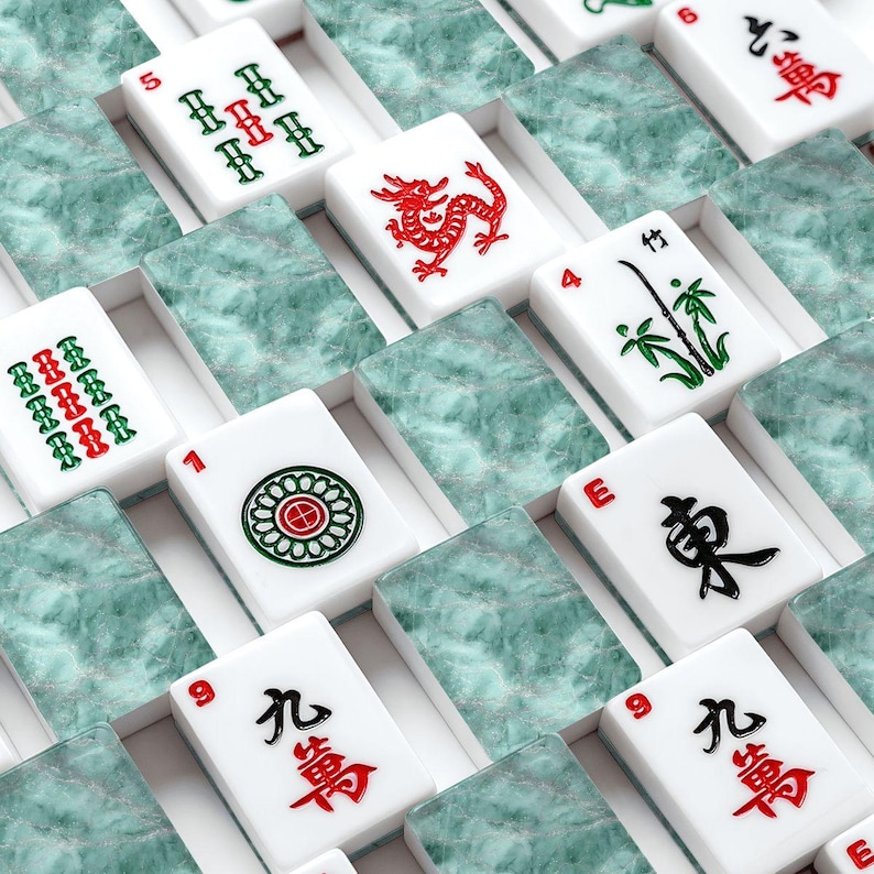 Green Marble American Mahjong Tiles – Acrylic Chinese Board Game Set image 2