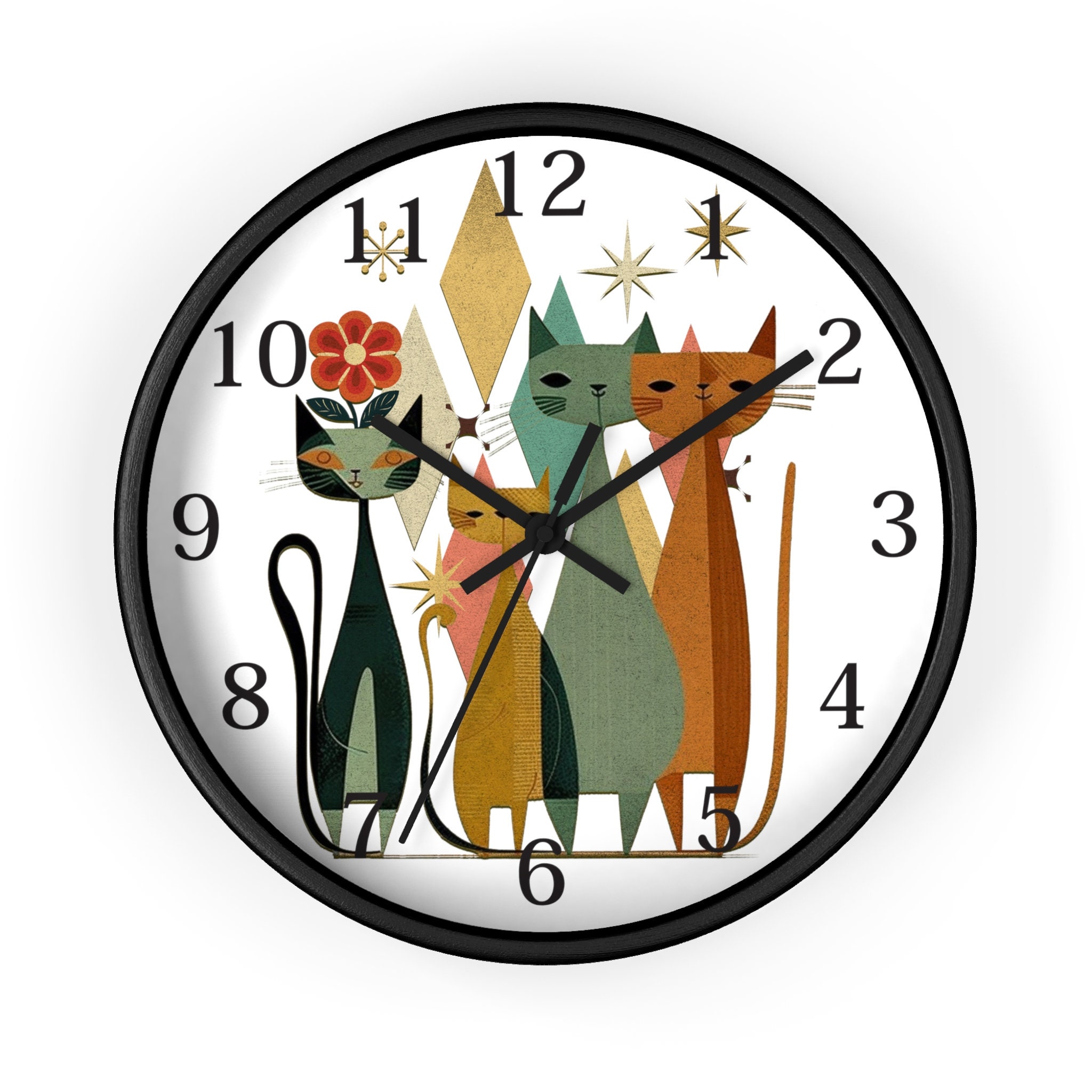 Retro Wooden Cat Wall Clock: Silent Timepiece for Whimsical Home Decor - Thumbnail 2