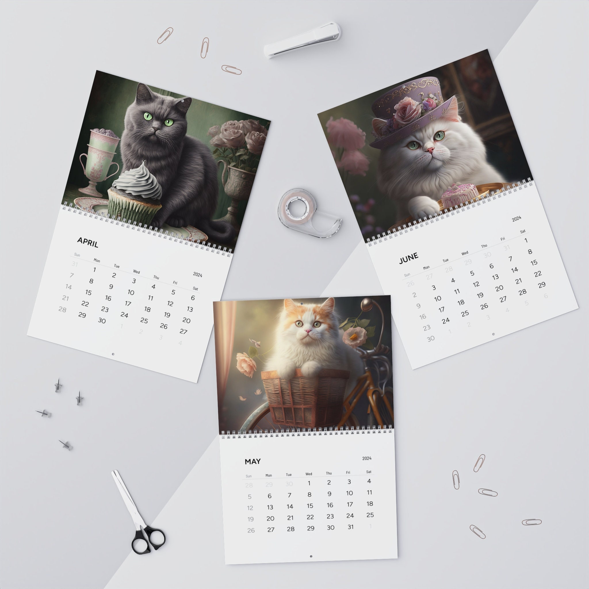 Cat Calendar, Kitty Calendar, Shabby Chic Cat Calendar, Cute Cat