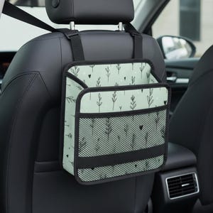 Green Floral Car Seat Organizer, Durable PU Storage Bag for Kids and Travel