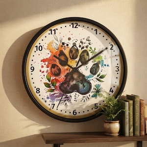 Paw Print Clock, Colorful Plexiglass Wall with Numbered Markers