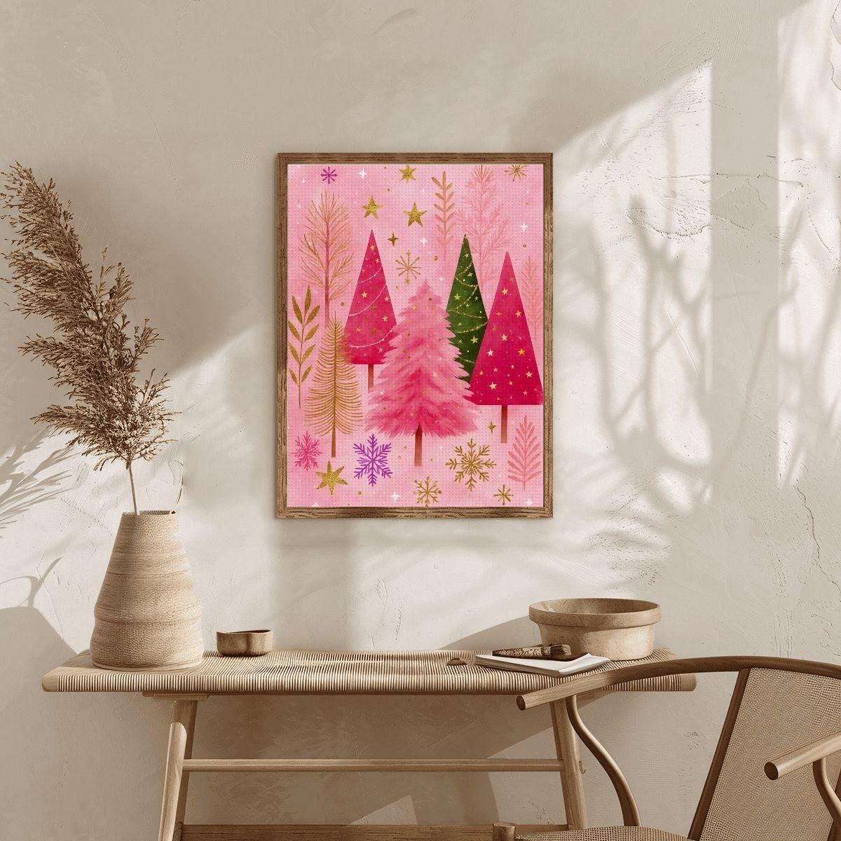 Pink DIY Christmas Diamond Painting Kit - Frameless Canvas Art for Holiday Decor