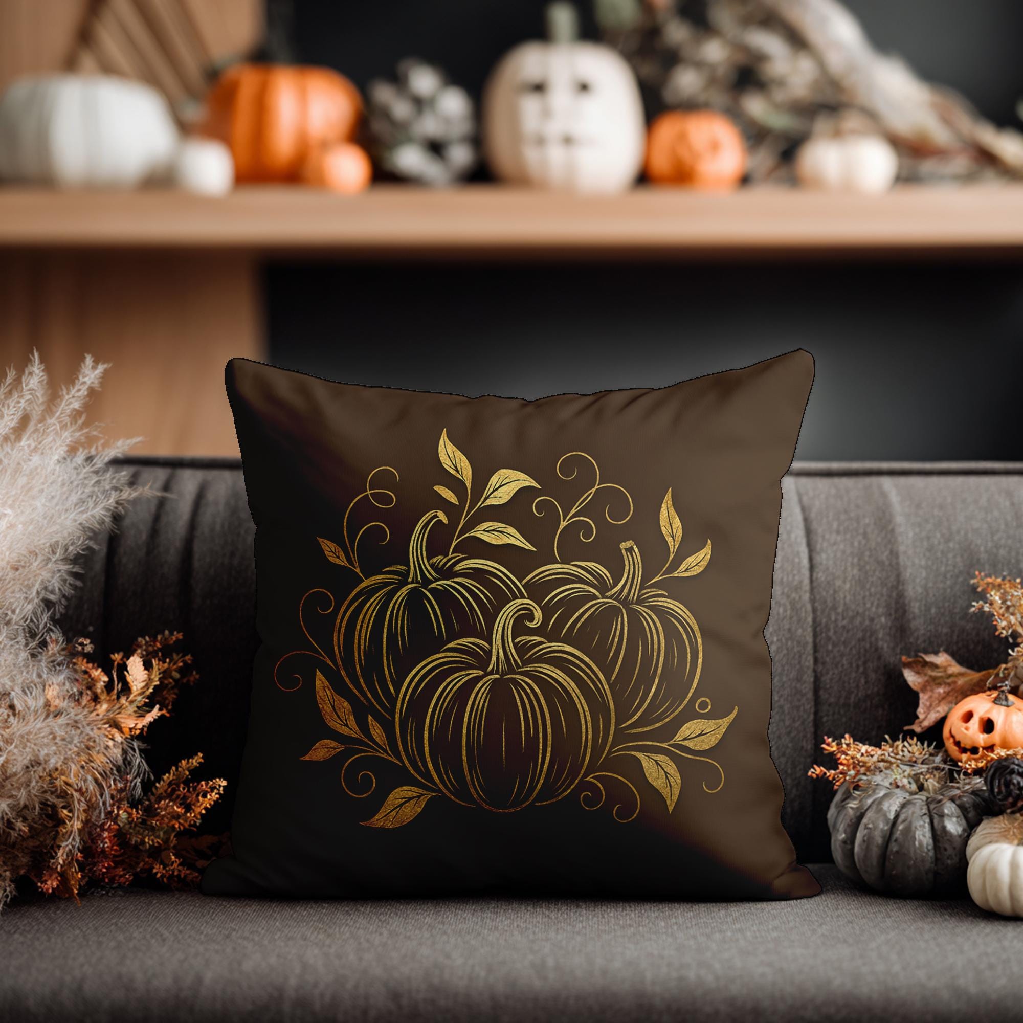 Autumn Pumpkin Floral Square Pillowcase - Cozy Fall Accent Cushion Cover for Thanksgiving Decor - Thumbnail 2