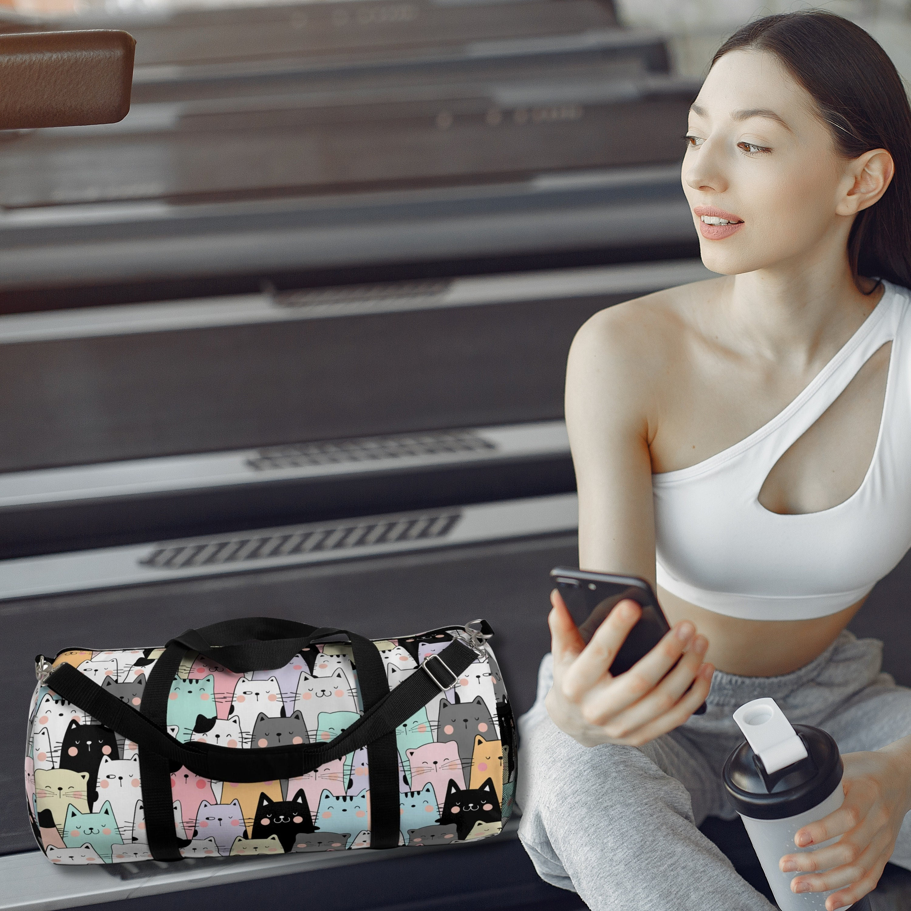 Pastel Cat Duffel Bag, Colorful Gym & Travel Tote, Vacation