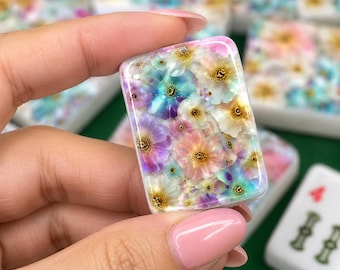 Floral American Mahjong Tiles, Acrylic 166-Piece Set with UV-Printed Designs