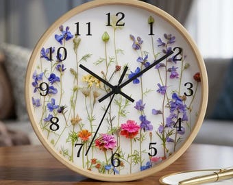 Reloj de pared minimalista floral, moderno, redondo, silencioso, para decoración del hogar, sala de estar, cocina y oficina.