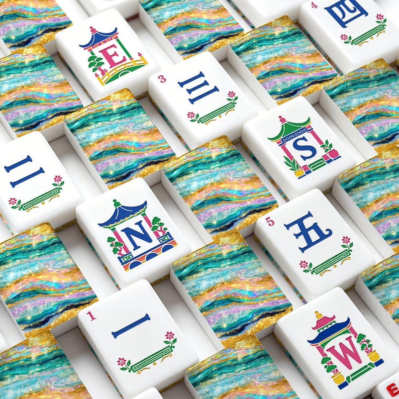 Turquoise Tide American Mahjong Tiles (Traditional Porcelain Style) image 3