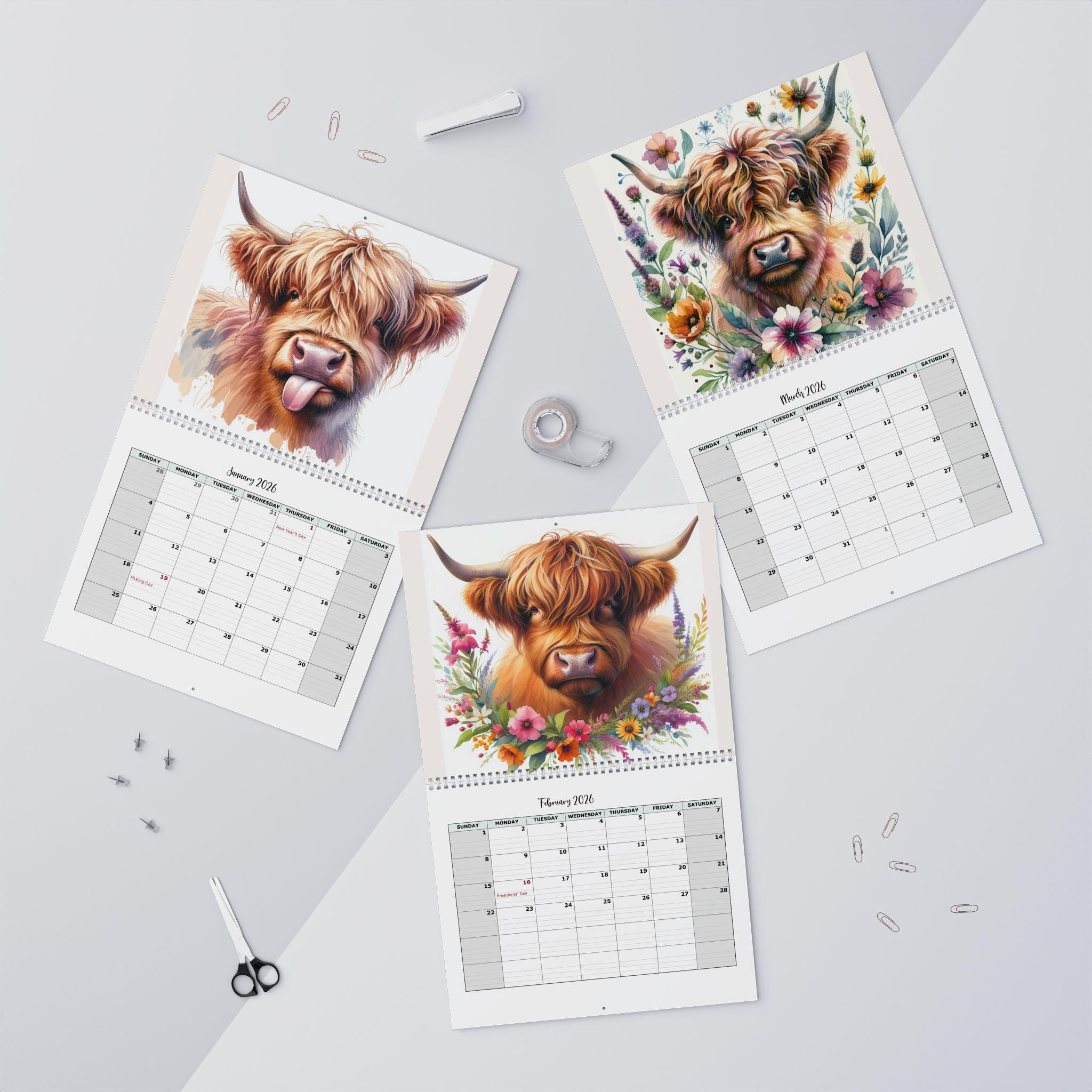 2026 Highland Cow Calendar: Rustic Farmhouse Wall Art - Thumbnail 4