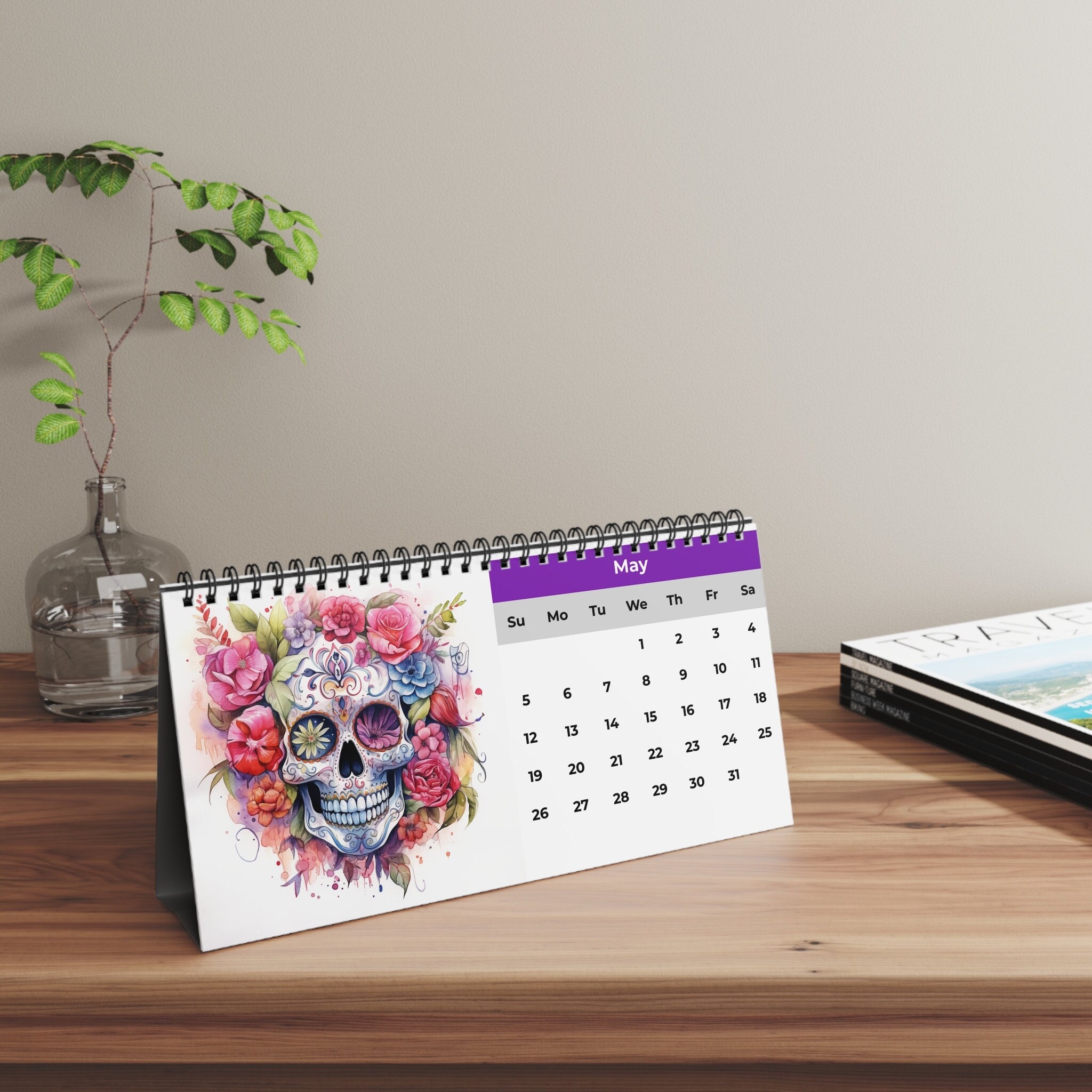 Skull Desk Calendar, Sugar Skull Calendar, Skull Calendar, 2024