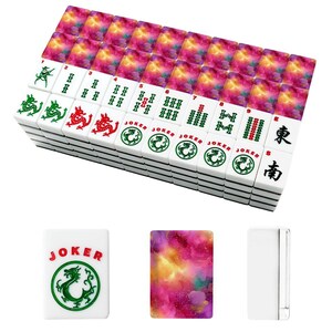 Juego de fichas de mahjong americano de mármol rosa - Piezas de juego para juegos de mesa tradicionales chinos imagen 3
