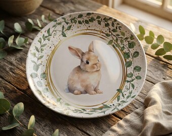 Festive Tableware, Easter Dinner Plate, 10 x 10 ThermoSaf Plastic Bunny Design