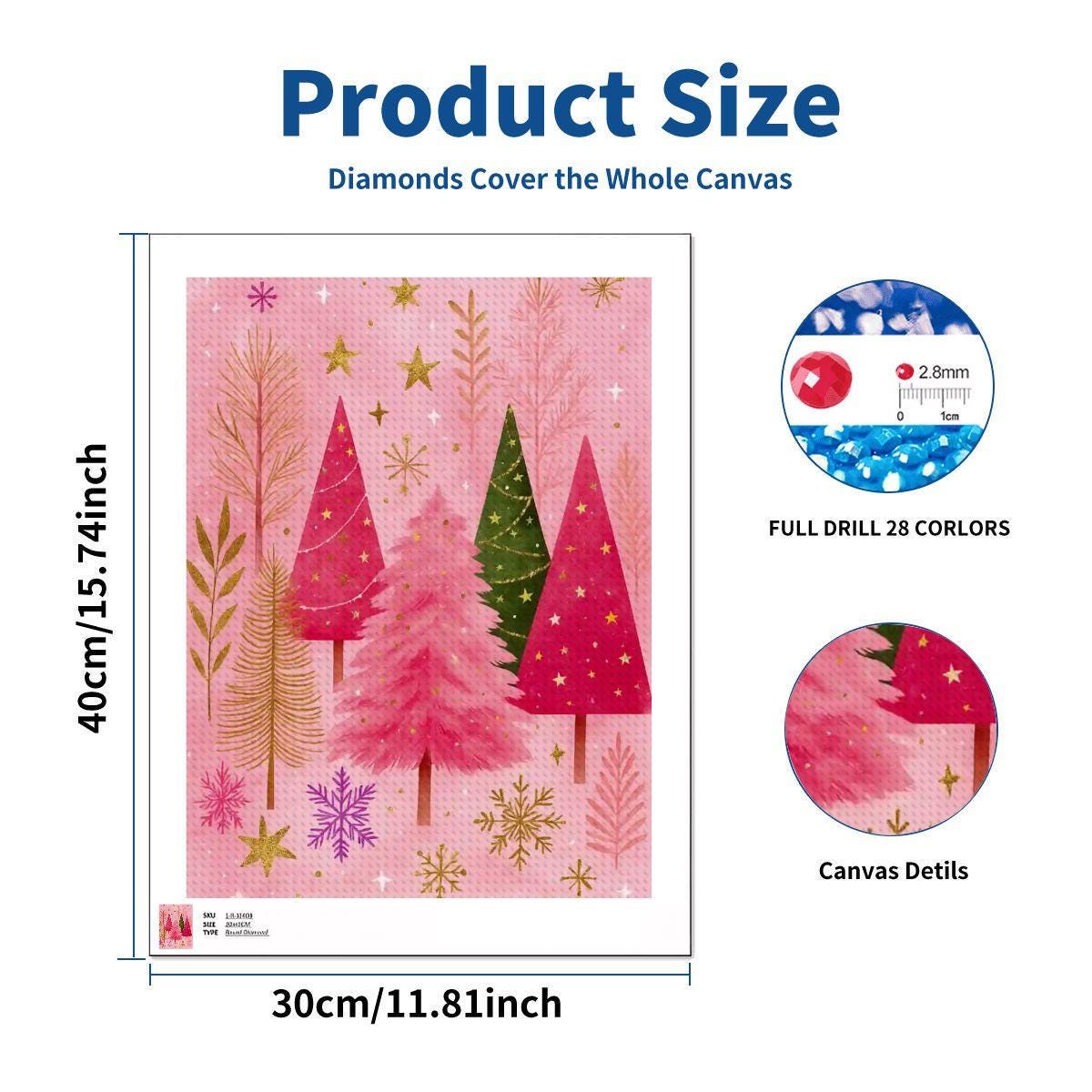 Pink DIY Christmas Diamond Painting Kit - Frameless Canvas Art for Holiday Decor - Thumbnail 2
