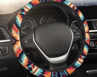Aztec Steering Cover, Durable Neoprene Wheel Protector with Tribal Design