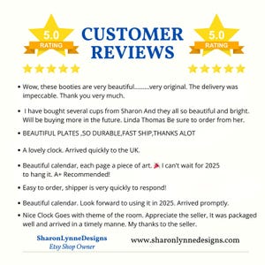 A graphic with "CUSTOMER REVIEWS" at the top, flanked by two 5.0 star ratings, and several positive customer comments below.
