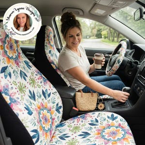 Boho Floral Car Seat Covers: Decorative Protection for Drivers & Cottage core Enthusiasts