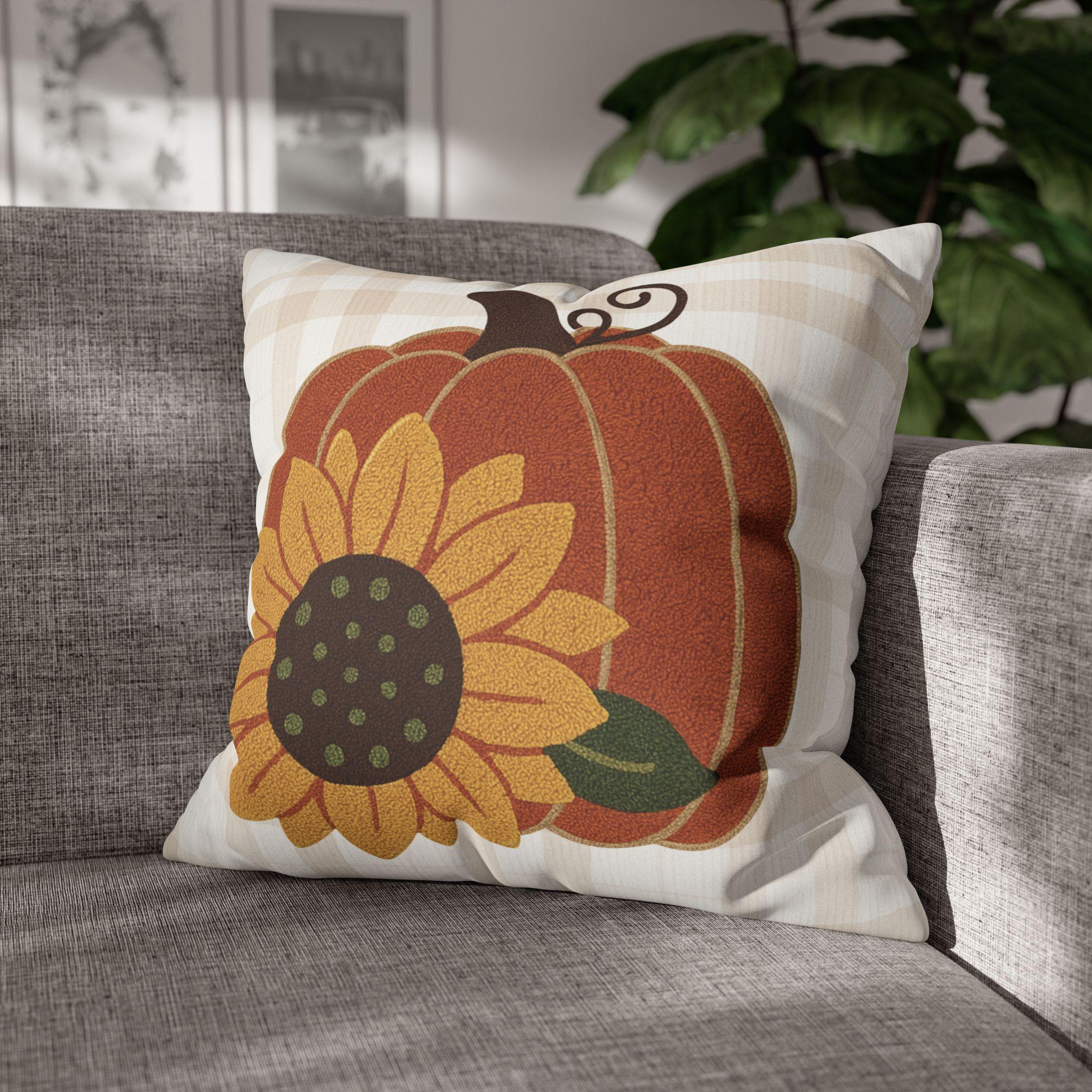 Autumn Square Pillowcase: Pumpkin & Sunflower Farmhouse Decor, Cozy Fall Accent, Thanksgiving Gift - Thumbnail 3