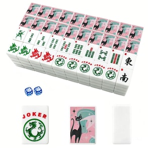 Pink Retro Cat Mahjong Tile Set, Acrylic Tabletop Game Accessories image 5