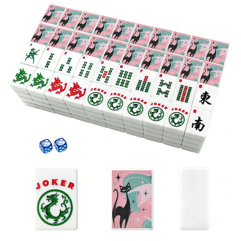Pink Retro Cat Mahjong Tile Set, Acrylic Tabletop Game Accessories image 5