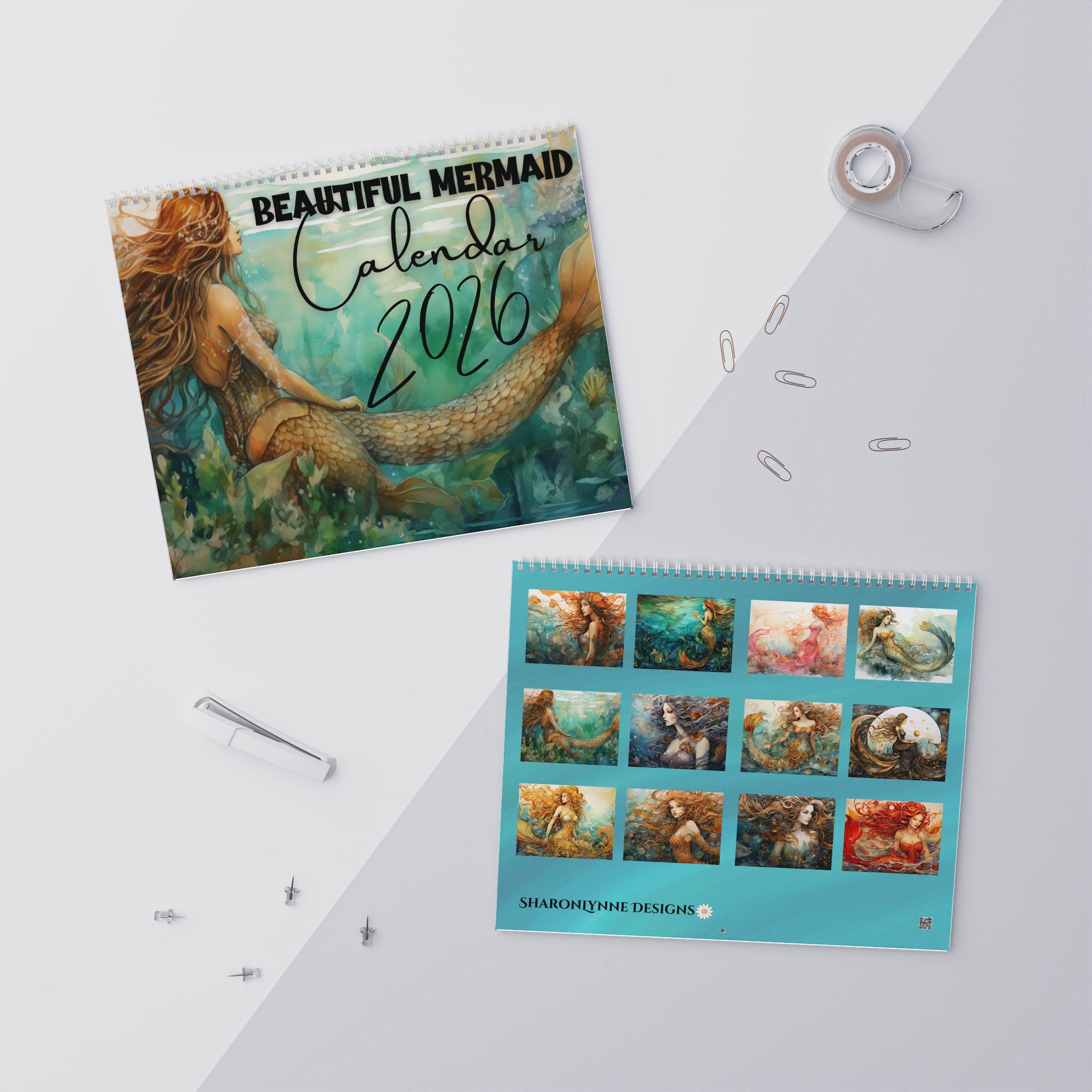 2026 Mermaid Ocean Wall Calendar: Underwater Sea Creature Art Planner with Fish Tail Graphics - Thumbnail 2