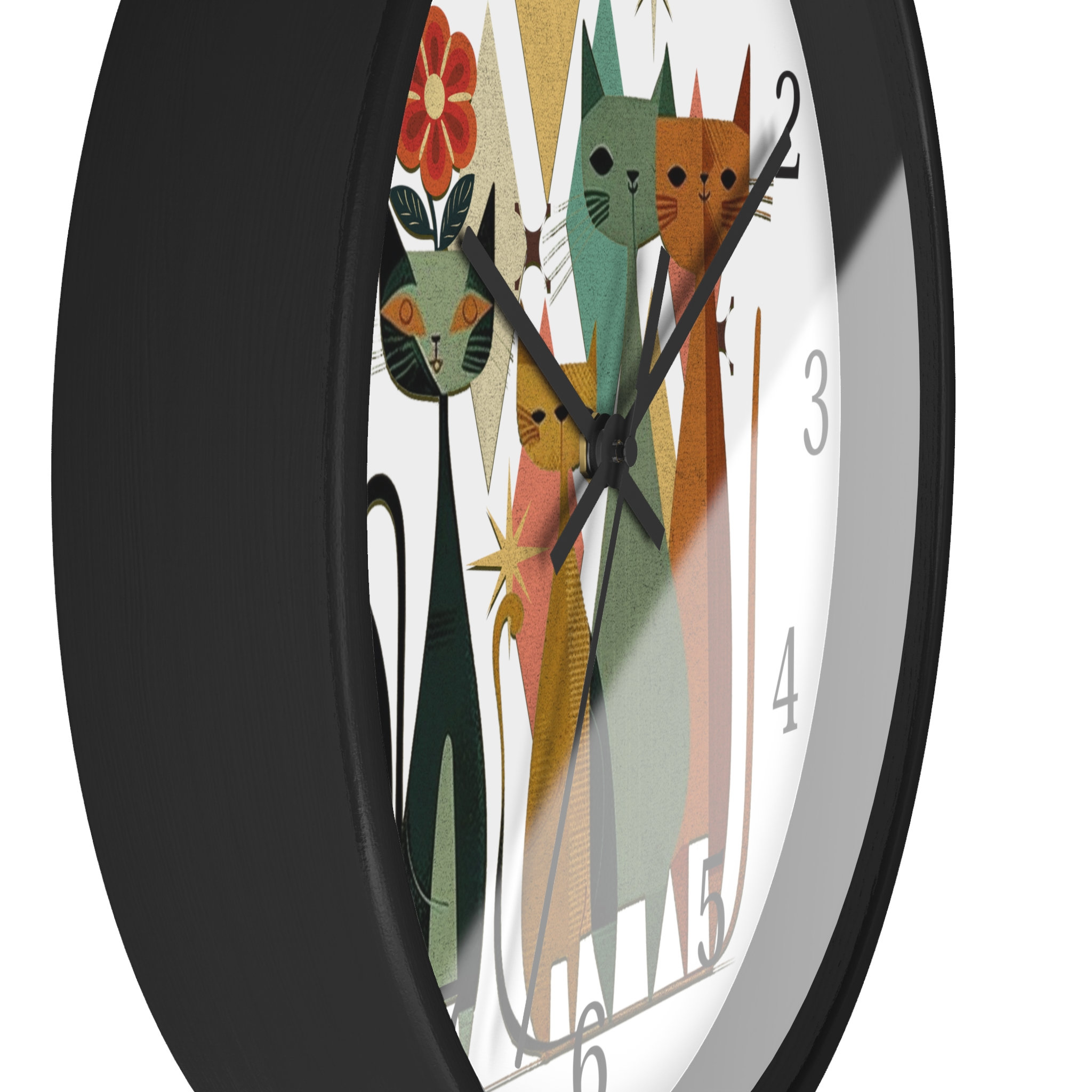 Retro Wooden Cat Wall Clock: Silent Timepiece for Whimsical Home Decor - Thumbnail 7