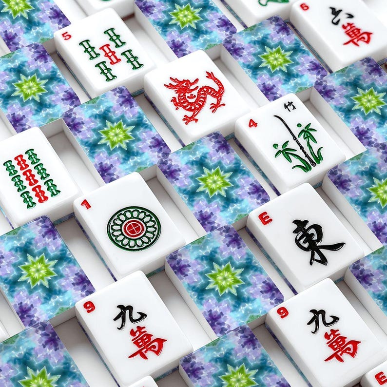 Tie Dye American Mahjong Tiles Set - Colorful Rainbow Game Pieces Vintage Retro Style image 2