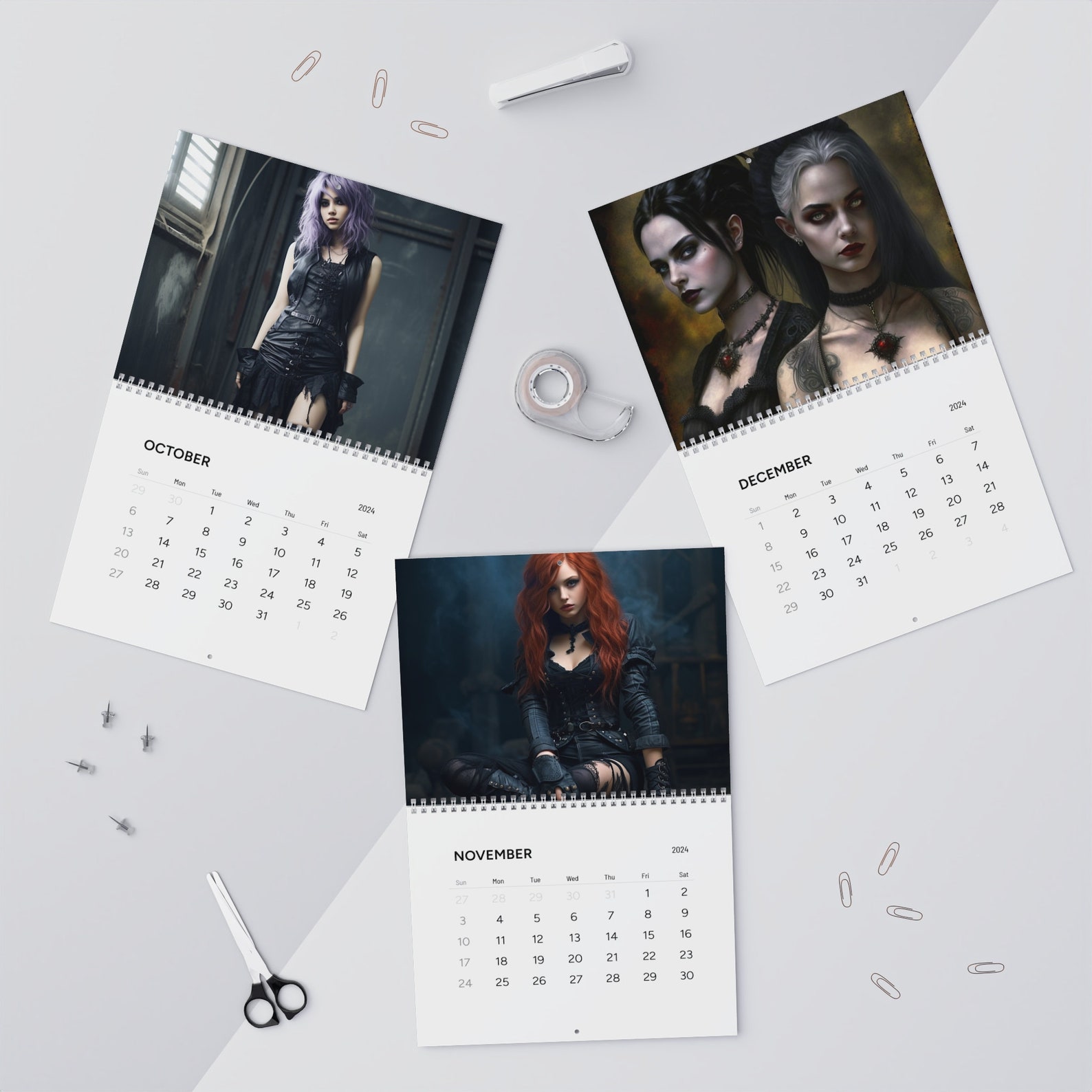 Gothic Women Calendar, Wall Calendars 2025, Women Calendar, Home Decor