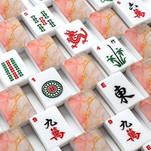 Pink Marble Acrylic American Mahjong Tiles UV Printed, Quality for Game Night 画像 11