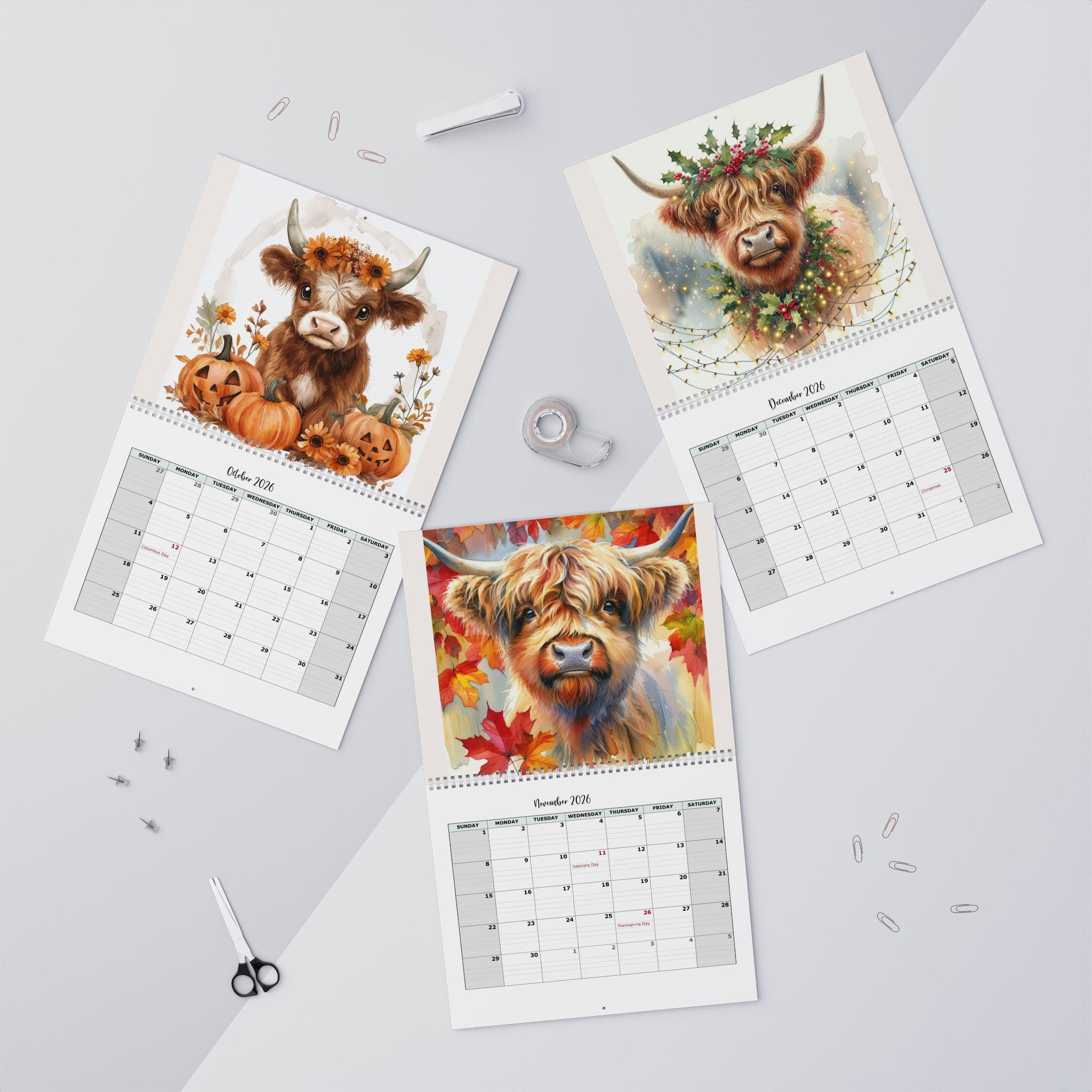 2026 Highland Cow Calendar: Rustic Farmhouse Wall Art - Thumbnail 7