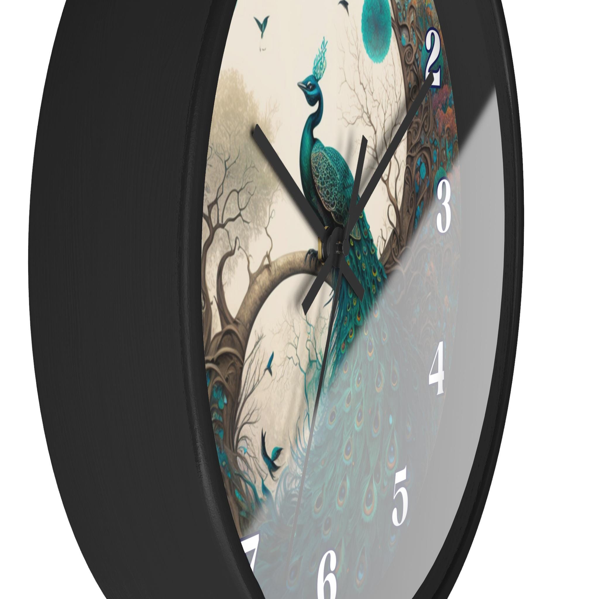 Peacock Round Wall Clock: Unique Handcrafted Decor for Bird Enthusiasts and Stylish Homes - Thumbnail 3