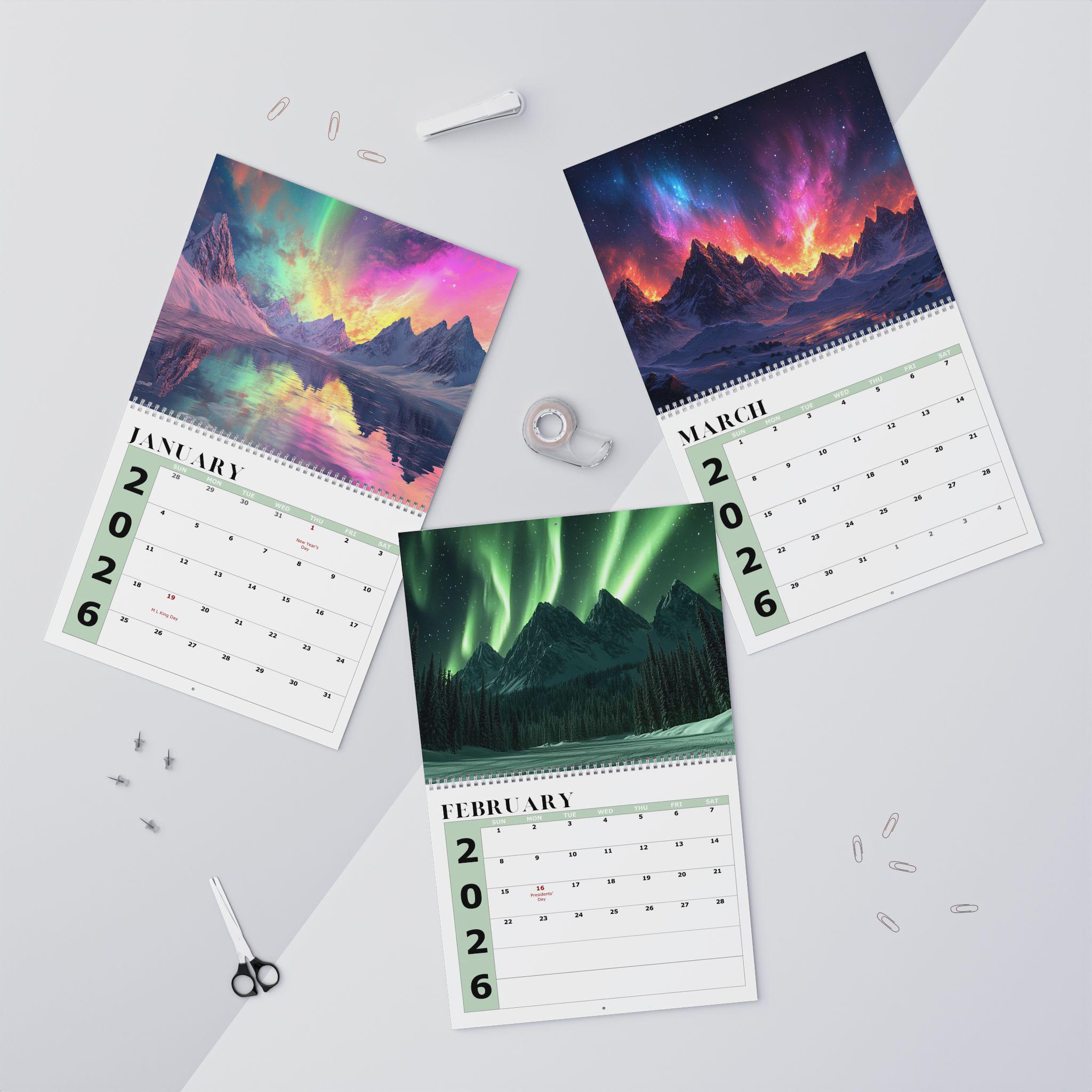 2026 Northern Lights Wall Calendar: Aurora Borealis Monthly Planner with Celestial Night Sky Scenes - Thumbnail 3