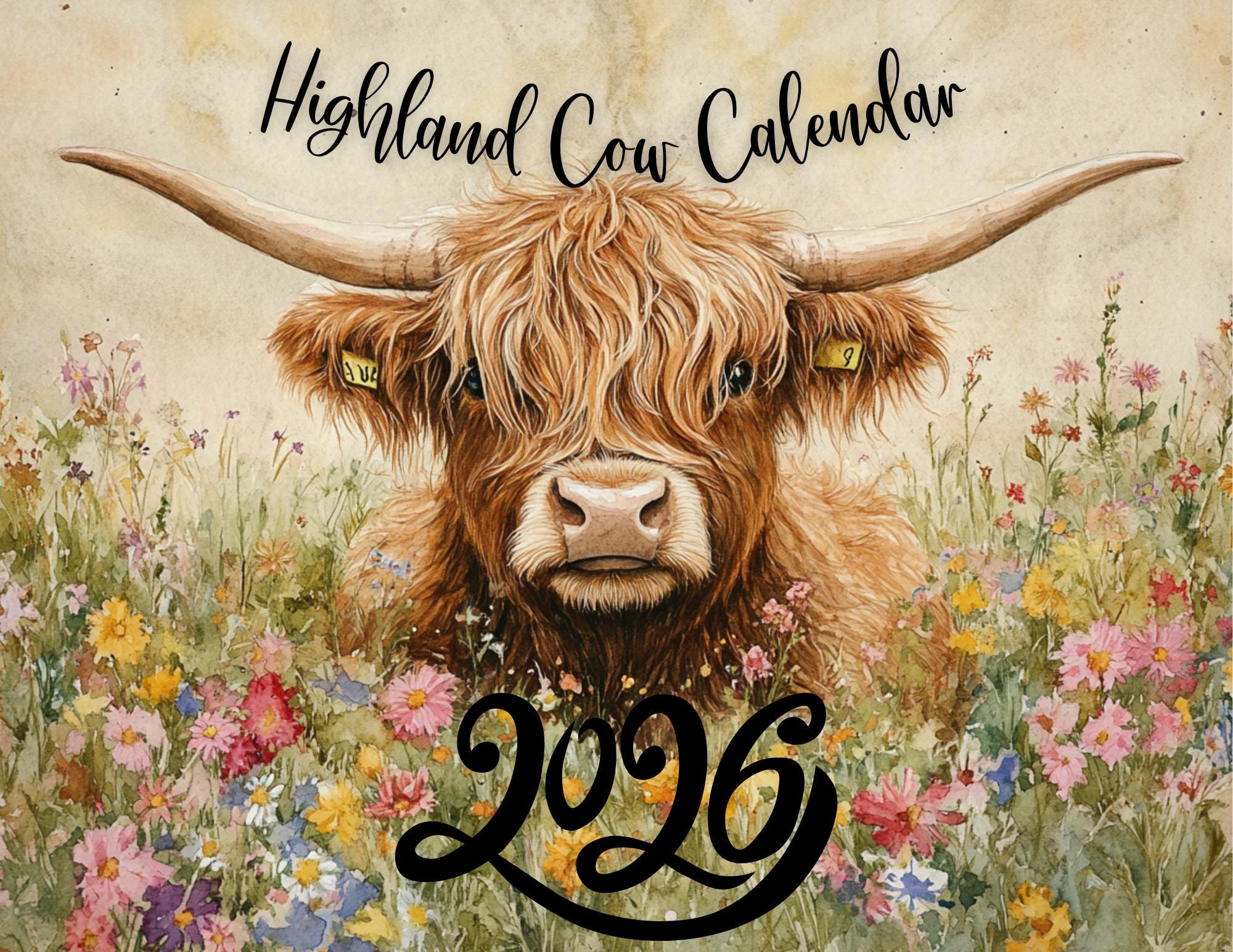 2026 Highland Cow Calendar: Rustic Farmhouse Wall Art