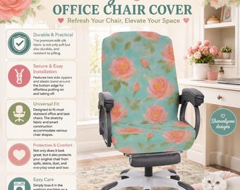 Vintage Floral Desk Chair Cover, Stretch Protector with Pink Roses