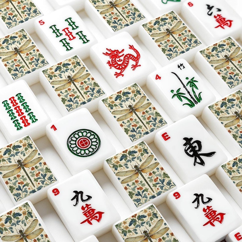 Dragonfly Mahjong Tiles Set - Chinese Game Pieces Collection Board Gaming Gift imagen 2