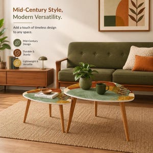 Midcentury Tables Set, Eco-Friendly Bamboo Triangle Coffee for Living Room