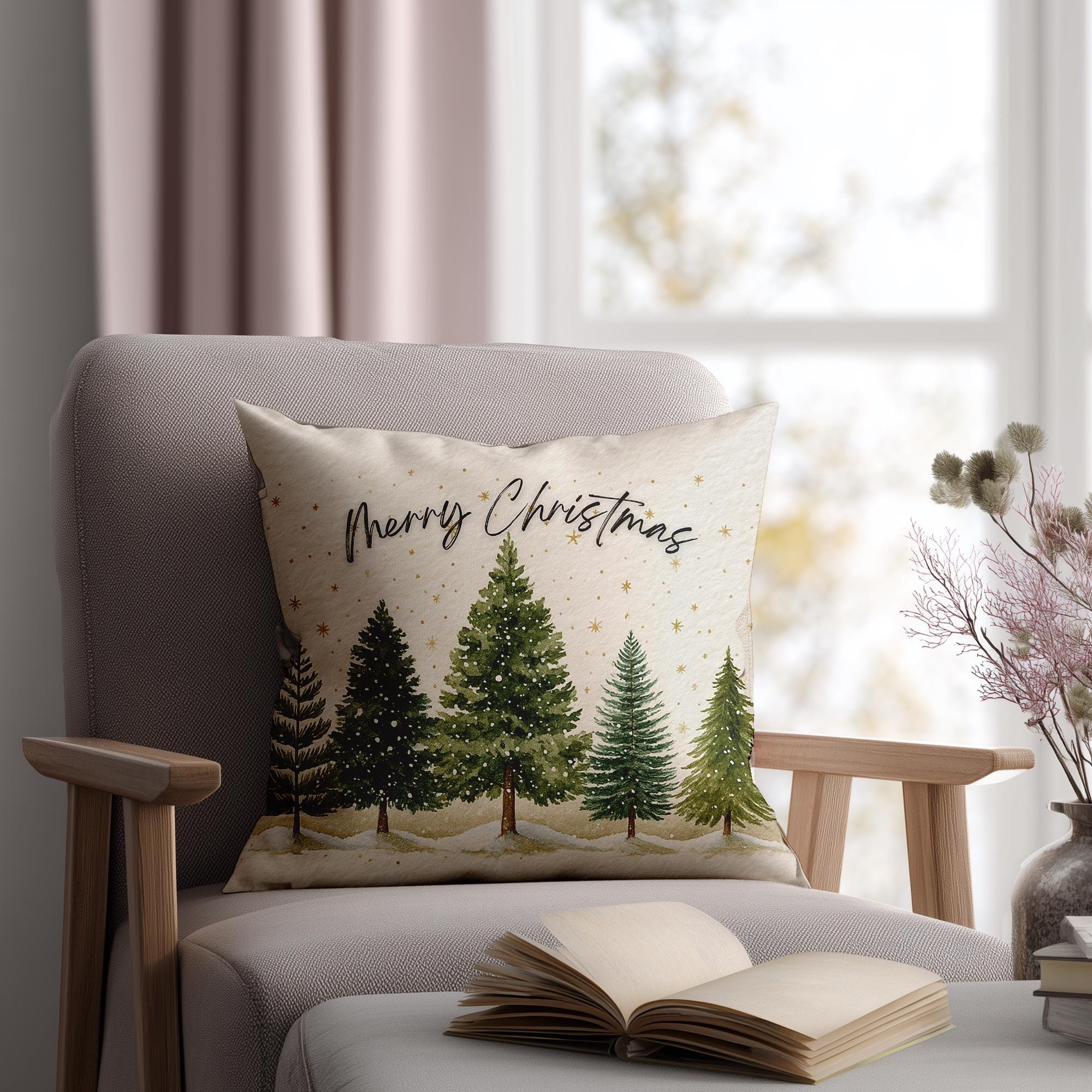 Christmas Tree Throw Pillow - Holiday Home Decor, Cozy Winter Accent, Seasonal Gift - Thumbnail 3