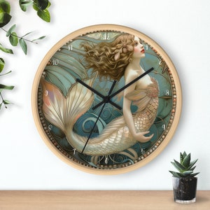 Mermaid Wall Clock, Pretty Mermaid Clock, Clock with Mermaid, Round Wall Clock, Clock with Numbers, Gift Giving Idea