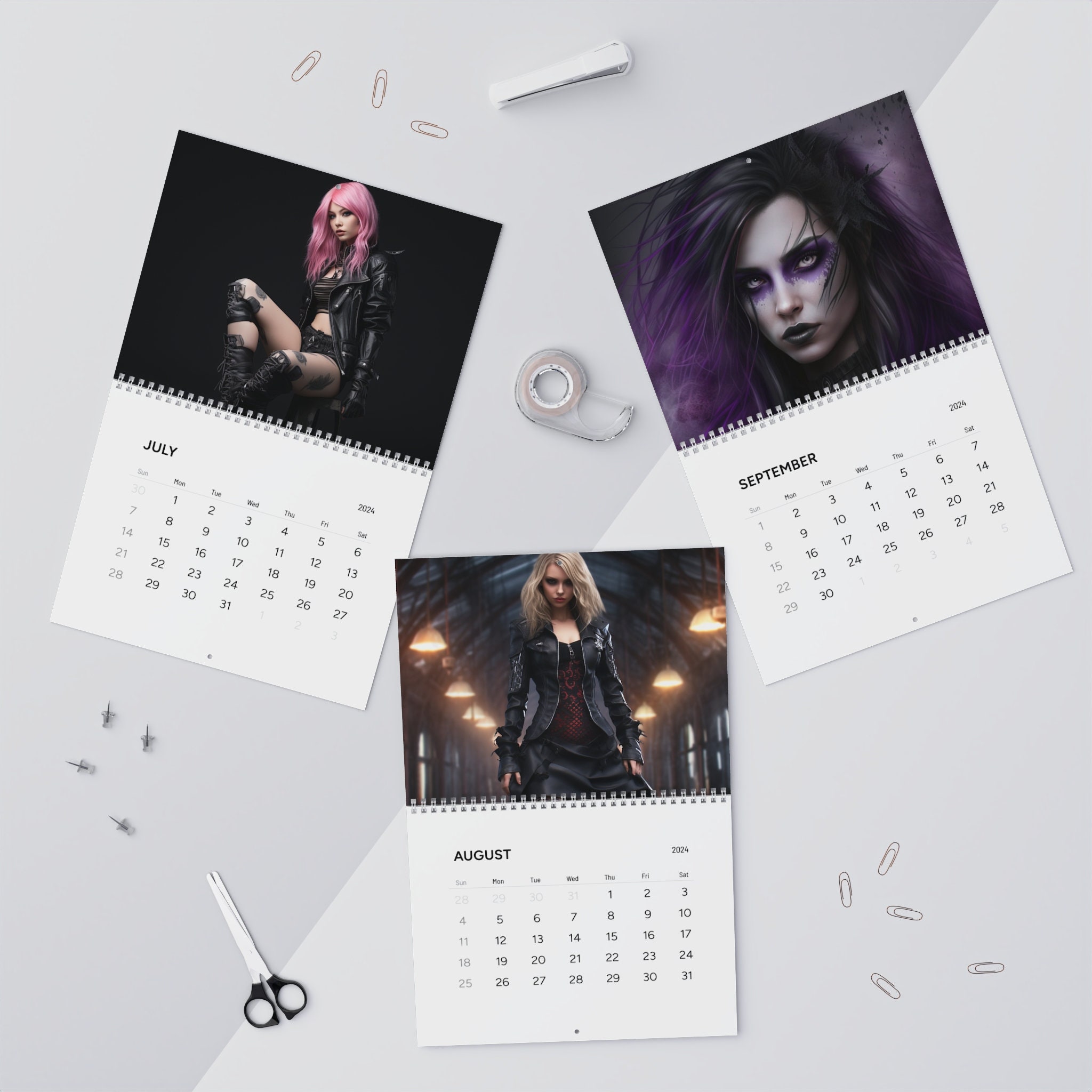 Gothic Women Calendar, Wall Calendars 2024, Women Calendar, Home Decor