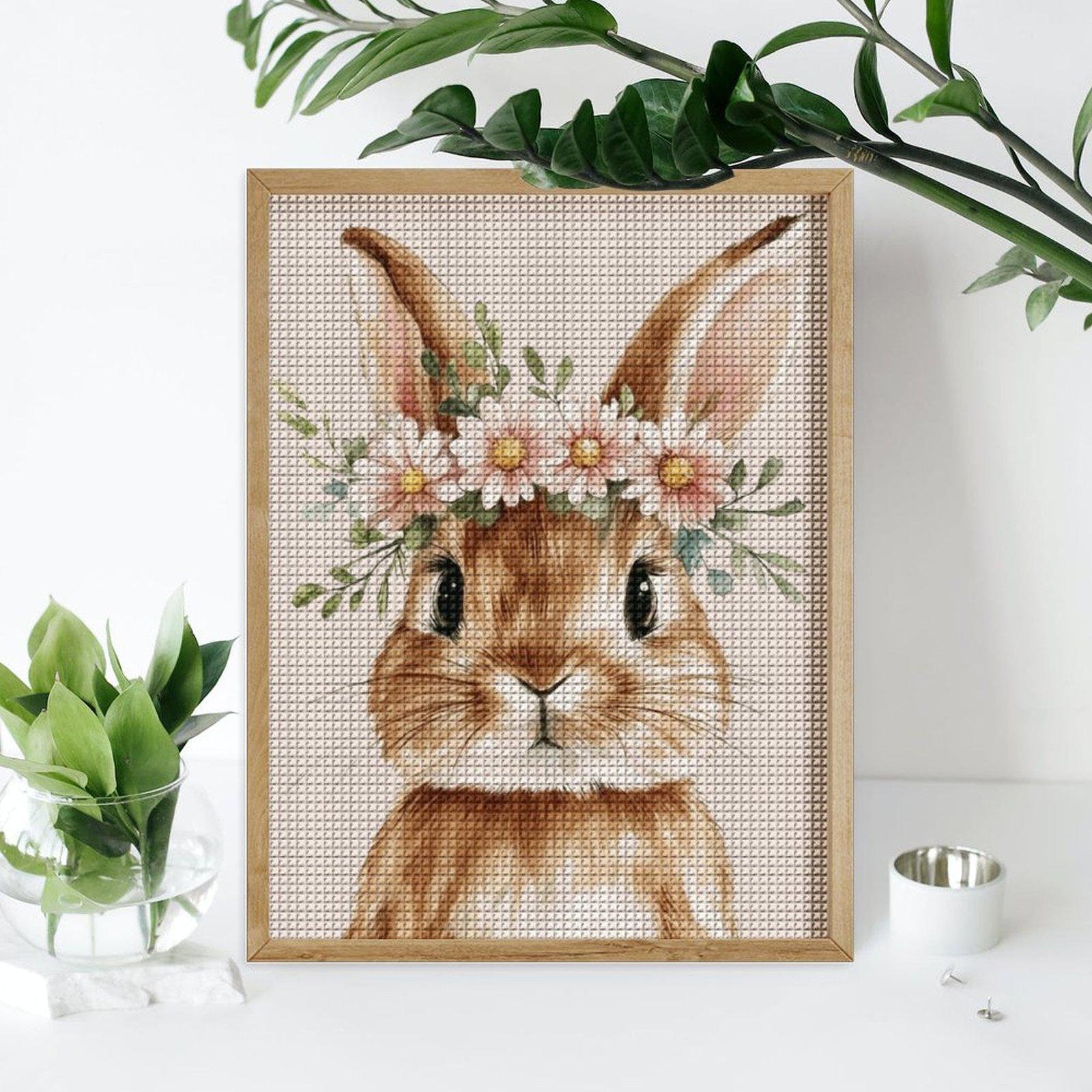 Bunny Diamond Painting Kit: DIY Mosaic Art With Flower Crown for