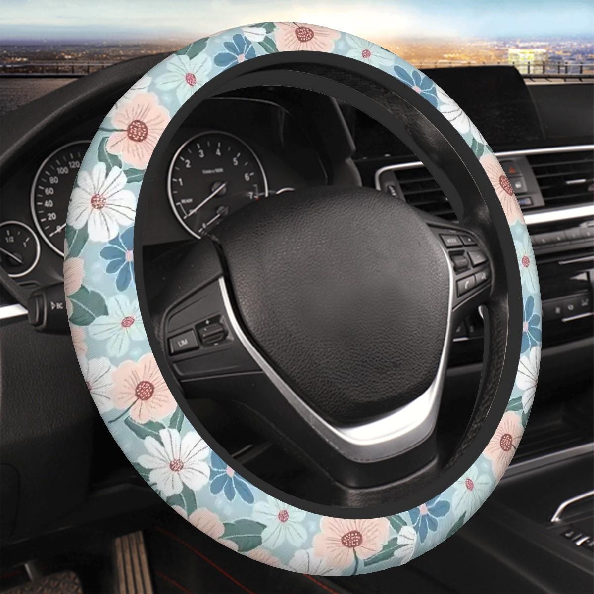 Floral Padded Elastic Steering Wheel Cover for Cars: Cute, Comfortable, and Stylish Protection