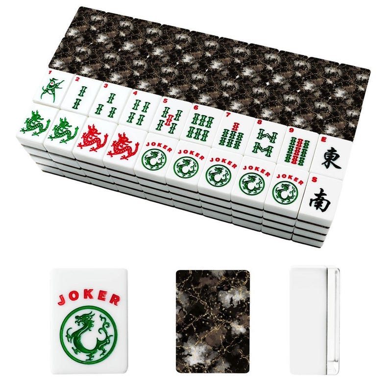 Fichas de Mahjong de Mármol Negro Oro – Juego de acrílico con acabado imitación piedra. imagen 3