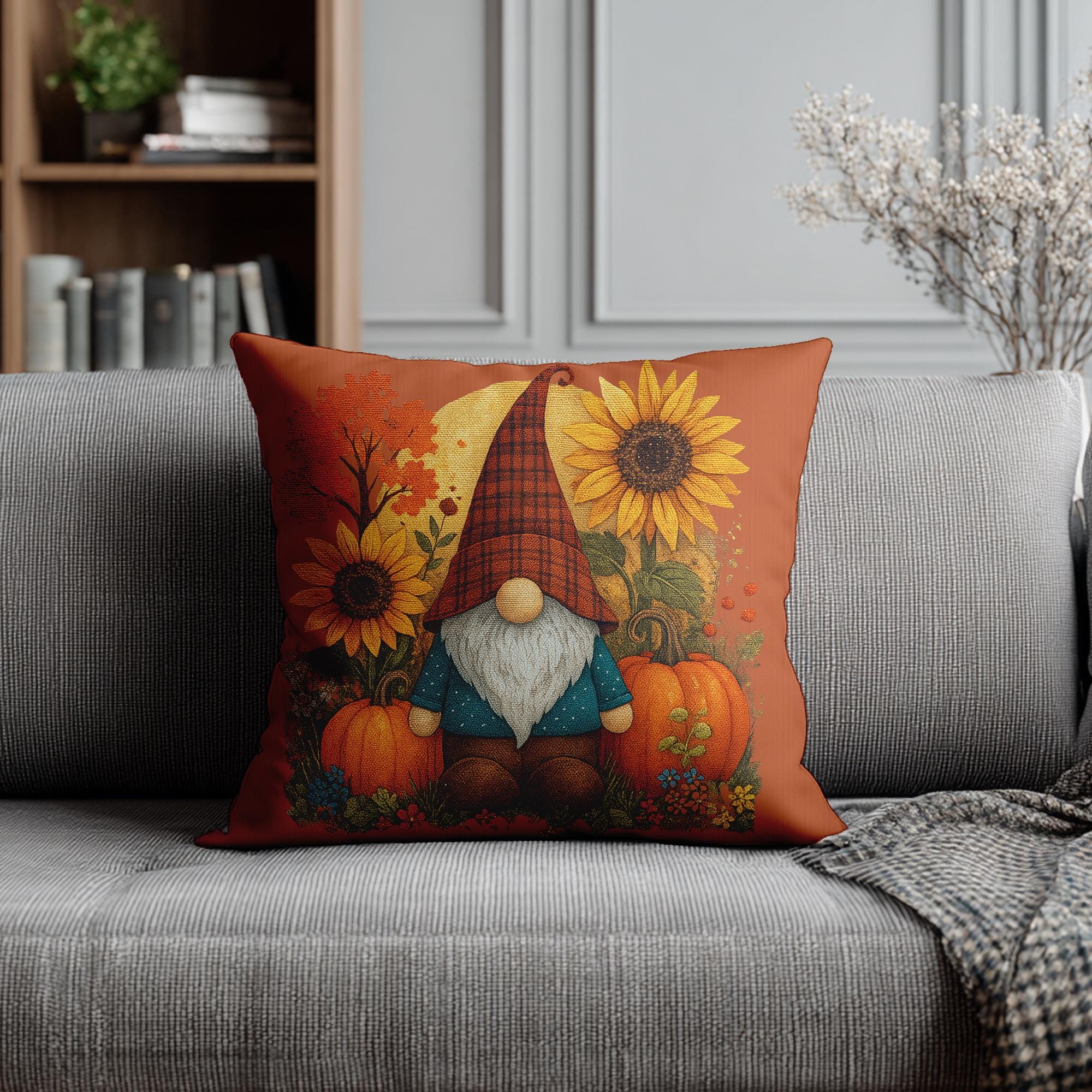 Autumn Gnome Faux Suede Pillowcase: Rustic Fall Decor, Cozy Accent Cushion for Thanksgiving Gifting - Thumbnail 4
