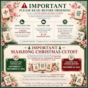 An informational graphic with pink cherry blossoms detailing production and shipping timeframes, plus a holiday cutoff schedule.