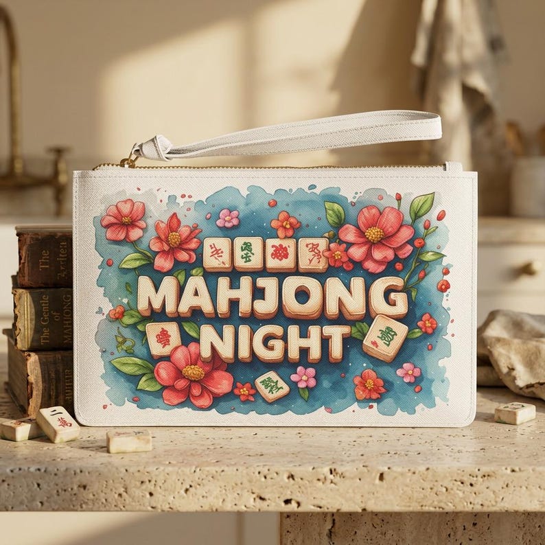 Torebka kopertówka z kwiatowymi kafelkami mahjonga | Torebka na nadgarstek Game Night zdjęcie 1
