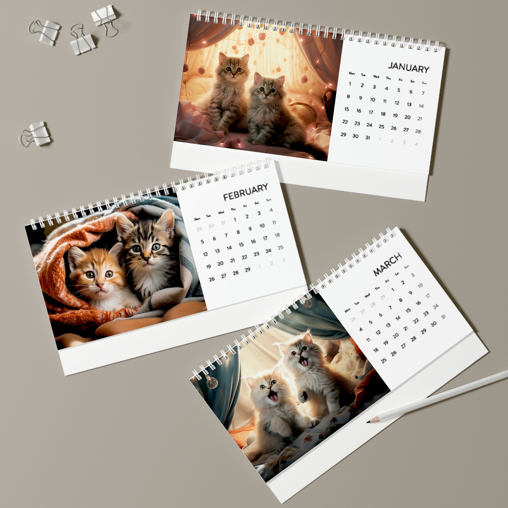 Sweet Cat Calendar, Cat Desk Calendar, 2024 Desk Calendar, Kitten