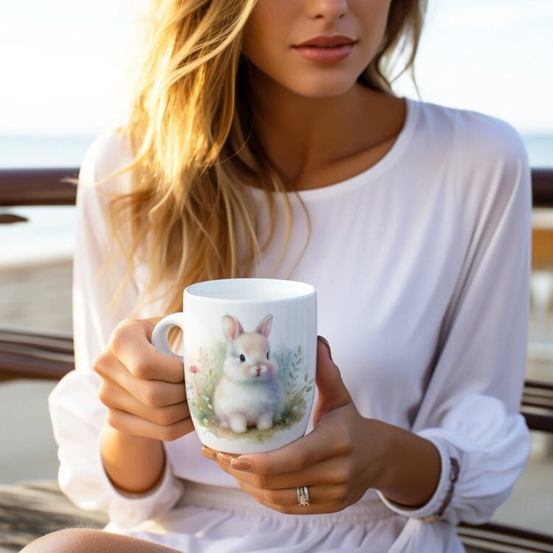Ceramic Bunny Rabbit Coffee Mug Handcrafted Charcoal Tea Cup Etsy 