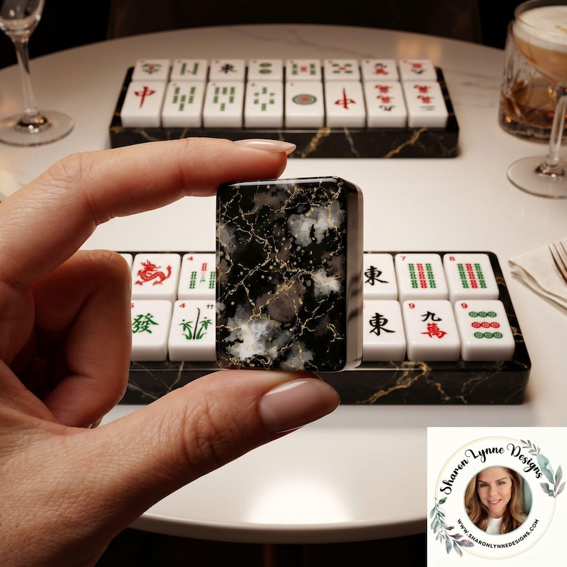 Black Gold Marble Mahjong Tiles – Acrylic Game Set, Stone-Look Finish