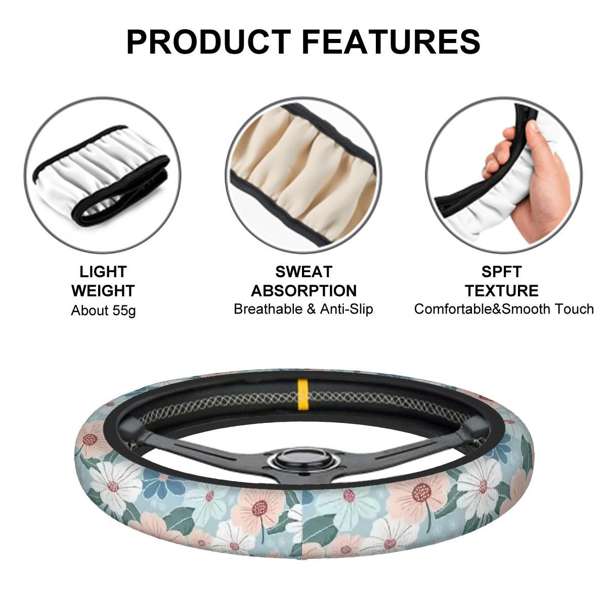 Floral Padded Elastic Steering Wheel Cover for Cars: Cute, Comfortable, and Stylish Protection - Thumbnail 4