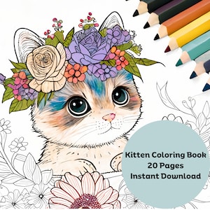 Kitten Cat Coloring Pages with PDF Download, Cute Gift Idea for Kids